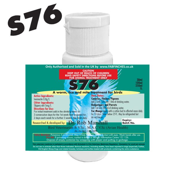 30ml S76 In Water Bird Mites Air Sac Mite Red Mites Lice Treatment